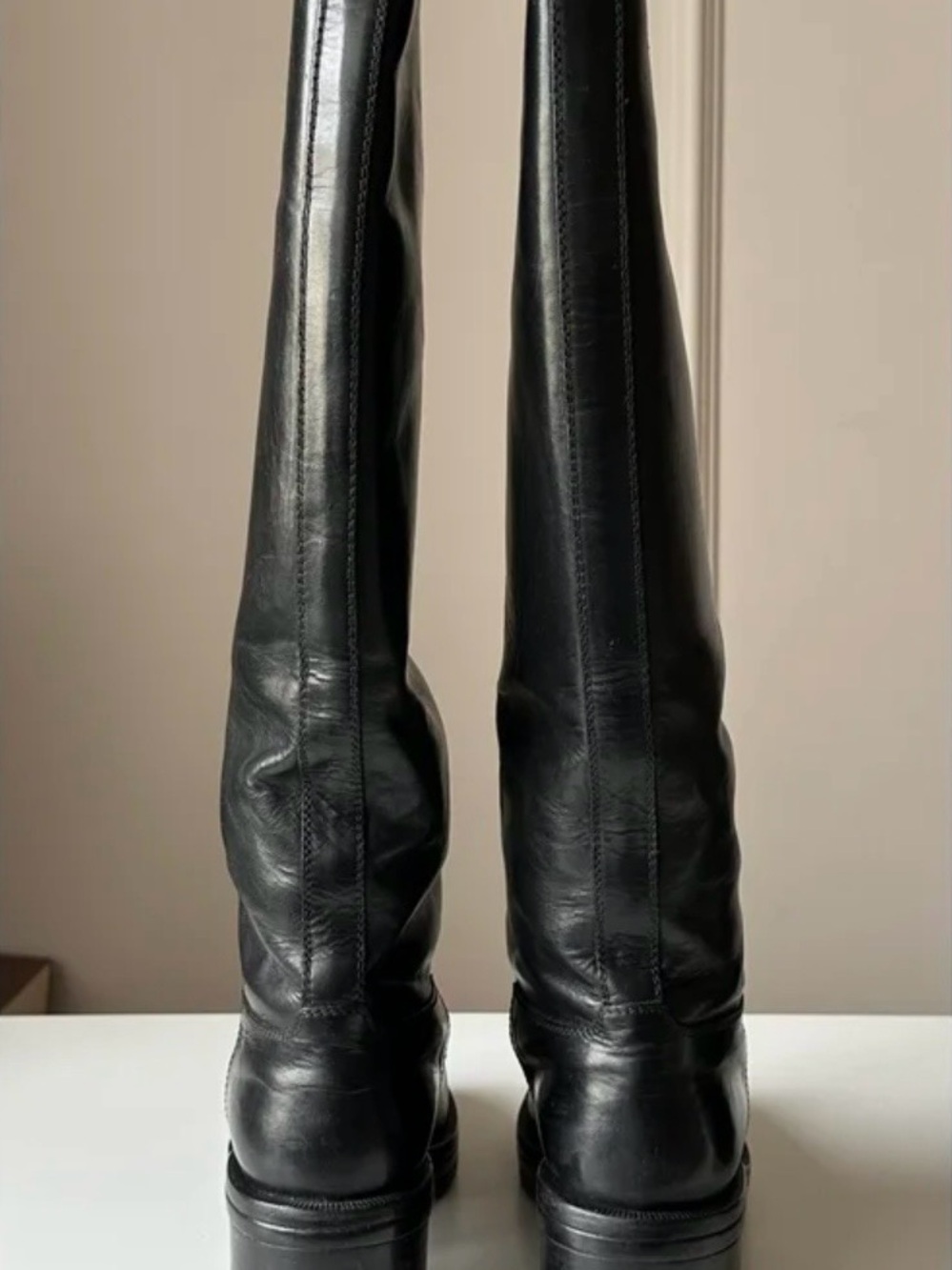 CHANEL Black Leather Over-the-Knee Boots with Embossed CC size 38 1/2C - Picture 7 of 12